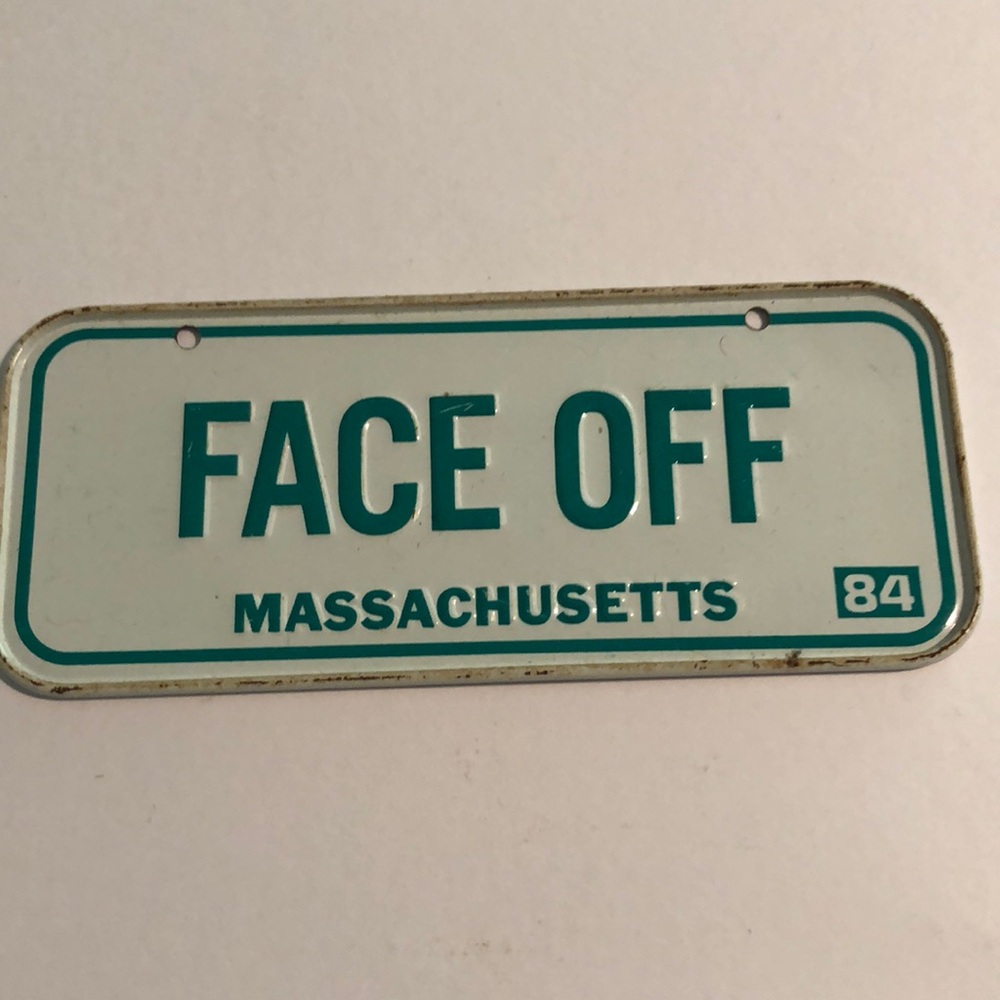 MASSACHUSETTS Post Cereal bicycle license Plate FACE OFF 1984 retro nostalgic